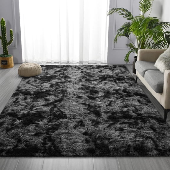 HioHa 5'x8' Area Rugs for Living Room, Shag Plush Carpet, Soft Fluffy Thick Easy to Clean Rug for Bedroom Dorm, Dark Gray