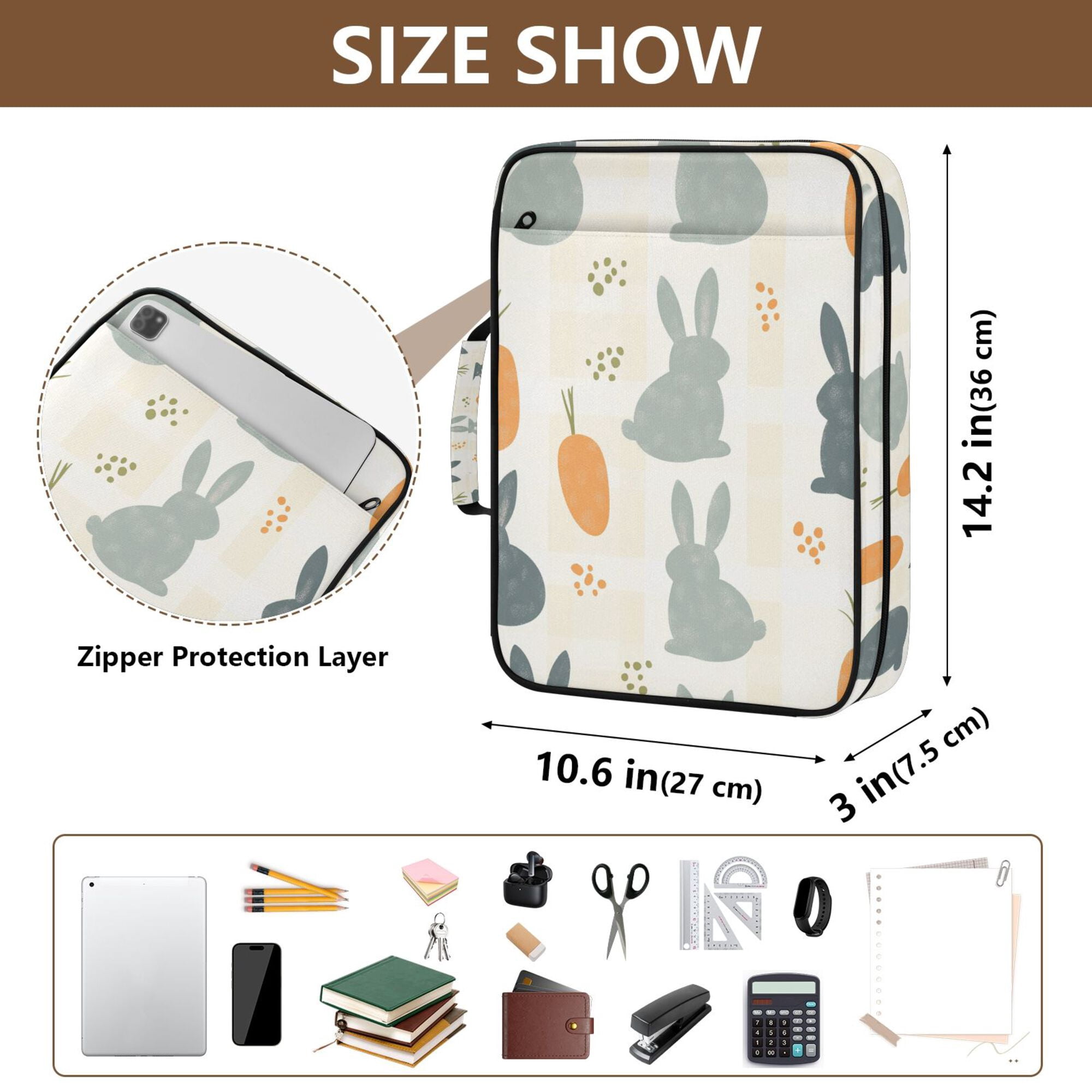 FORMRS Accordion File Folder A4 Size 7-Pocket Expanding Document Organizer Bag with 3 Ring Binder, Whimsical Rabbits