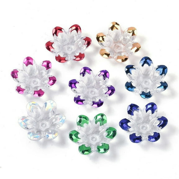 50pc Plating Acrylic Bead Caps Faceted Flower Half Plated Mixed Color 24x22x7mm Hole: 2mm