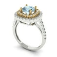 thumbnail image 2 of 1.615 ctw with Simulated Diamond Halo Accents Anniversary Ring for Women | Round Cut Natural Aquamarine | Hyperallergenic Solid 18K White/Yellow Gold, 2 of 5