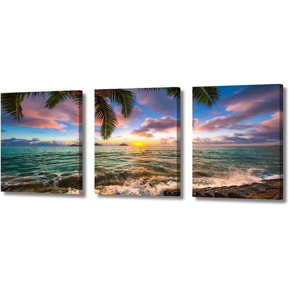 Hieng 3 Piece USA City Skyline Canvas Wall Art - Atlanta City Downtowm Skyscrapers Panoramic Building Night View - Gallery Wrap Modern Home Decor Posters and Prints