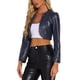 thumbnail image 4 of Chaquetas cortas de cuero PU Inspire Chic para mujer, chaqueta de manga larga de frente abierto, M azul oscuro, 4 of 5