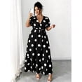 thumbnail image 4 of Black And White Polka Dot V-Neck Puff Sleeve Wrap Maxi Dress With Tie Waist, 4 of 6