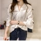 thumbnail image 2 of Camisa a rayas Blusa con cuello en V de verano Mujer Top casual con manga trompeta, Blanco, XXL Speravity AP001548-04B, 2 of 7