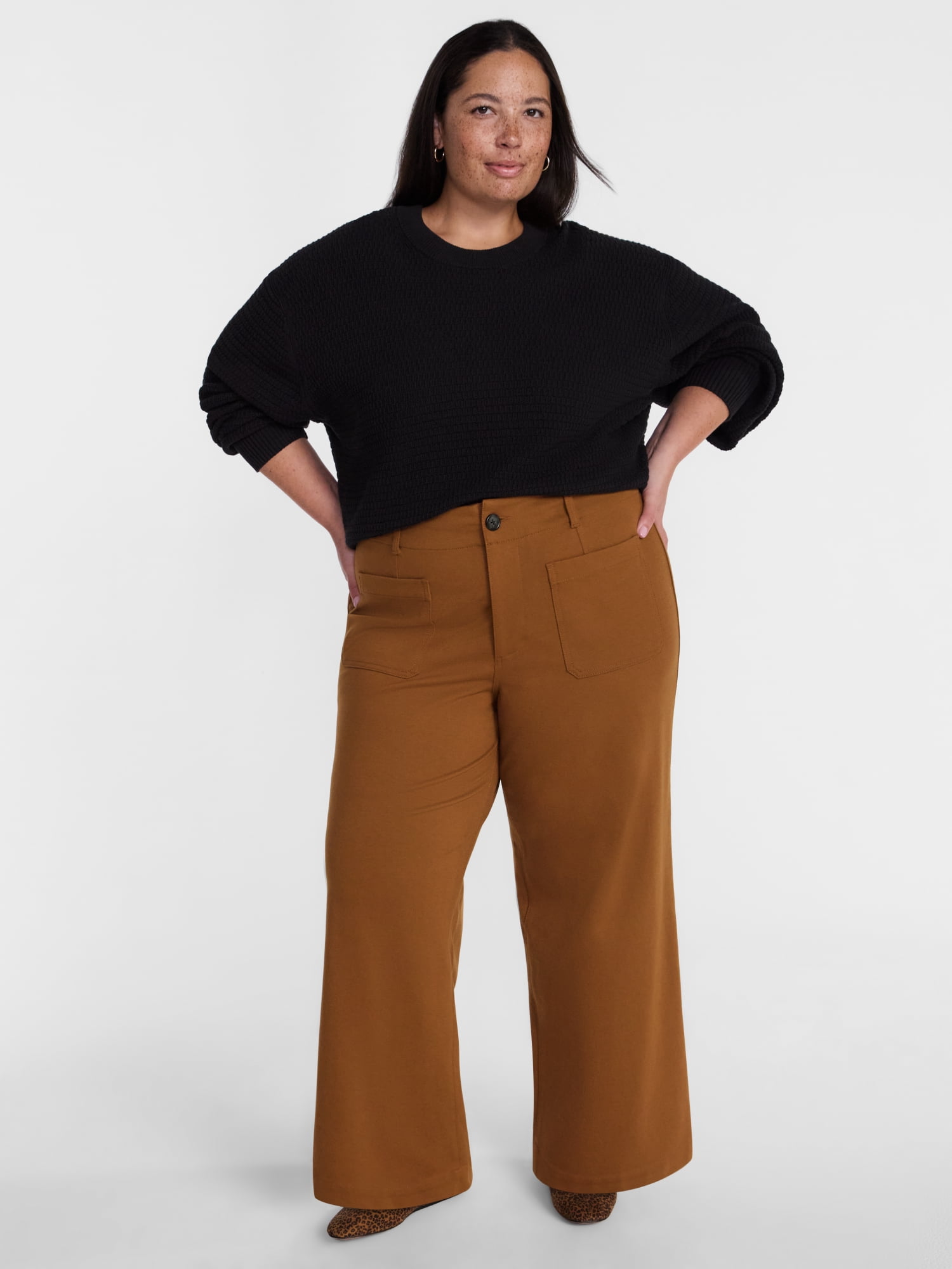 Terra & Sky Women’s Plus Cropped Wide Leg Ponte Pants, 26” Inseam, Sizes 16W-26W
