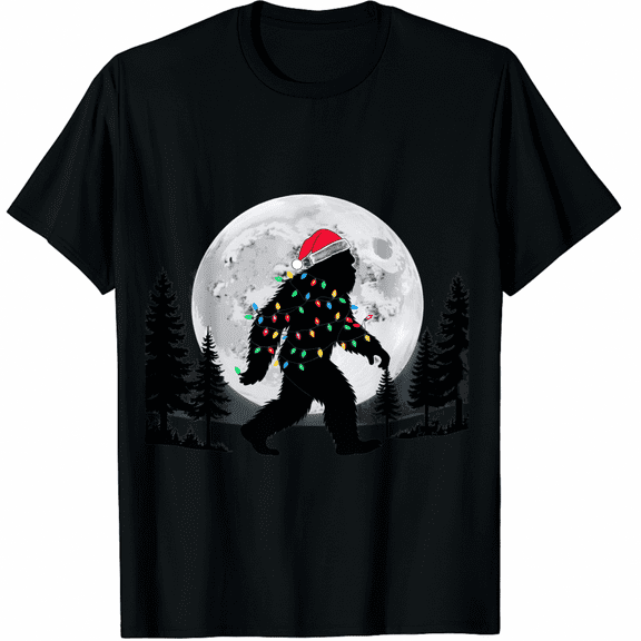 Funny Bigfoot Santa Christmas Tree Lights Xmas Sasquatch T-Shirt for Men and Women