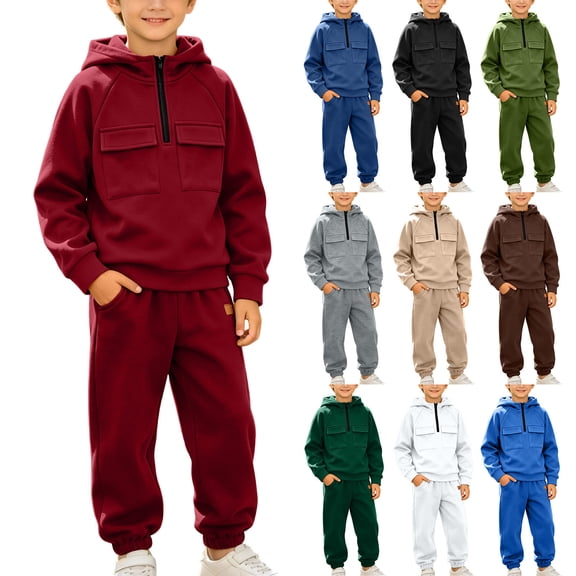 Fancifize Teens Boys Sweatsuit Set, 2 Piece Fleece Tracksuit Outfits, Half Zip Cargo Hoodie and Jogger Pants 4-15 Years