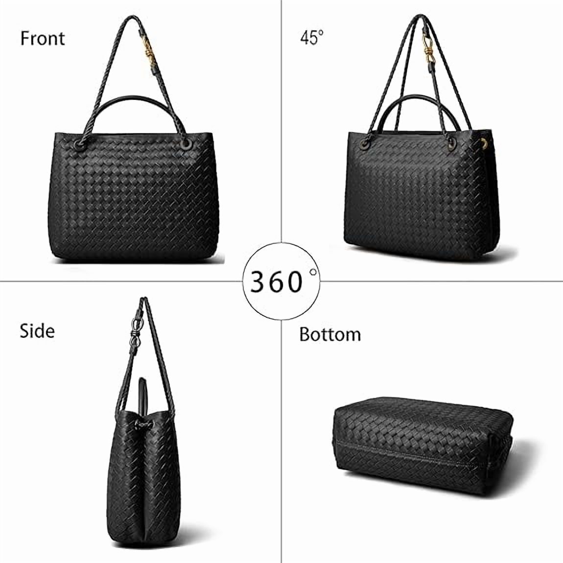 Large Tote Purse Woven Bag for Women Crossbody Handbag: Vegan Leather Small Tote Purse - Bowknot Satchel
