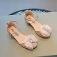 thumbnail image 2 of AJTQTH High-Heels for Girls Faux Leather Metallic Shoes Rhinestone Mesh Bowknot Decorated Ankle Straps Buckle Closed-Toe Sandals Summer Casual Party Shoes Pink 10-11 Years, 2 of 5