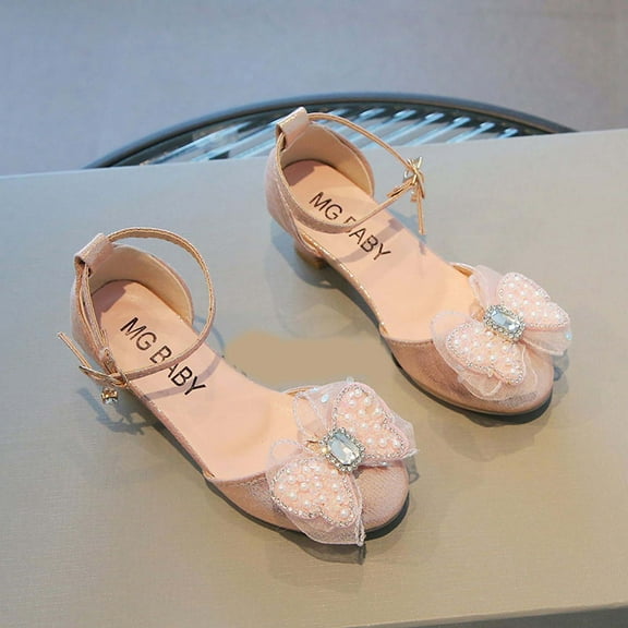 Herrnalise Girls Sandals Glitter Low-heeled Summer Girls Sandals Party Clothes Dance Performance Princess Shoes with Hook Girl Shoes For Wedding Toddler Little Kid Big Kid 4-12T