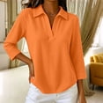 thumbnail image 4 of Bosfbaoi 3/4 Sleeve Collared Tops for Women Solid V Neck Henley Casual Blouses, 4 of 6