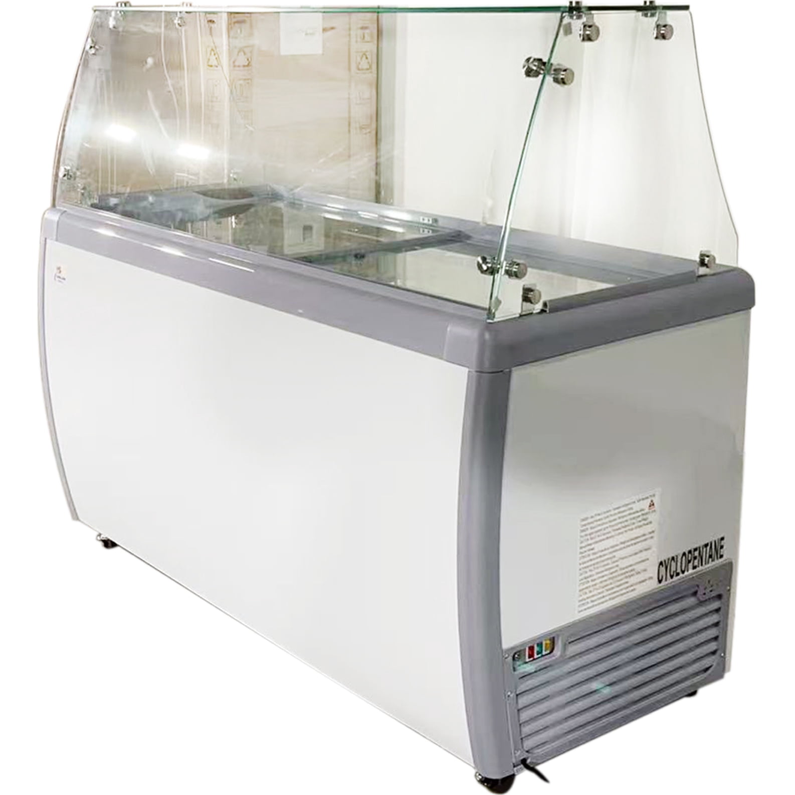 NSF 60" Ice Cream Dipping Cabinet with Flat Glass Sneeze Guard – 10 Tub Display,  Commercial Display Chest Freezer