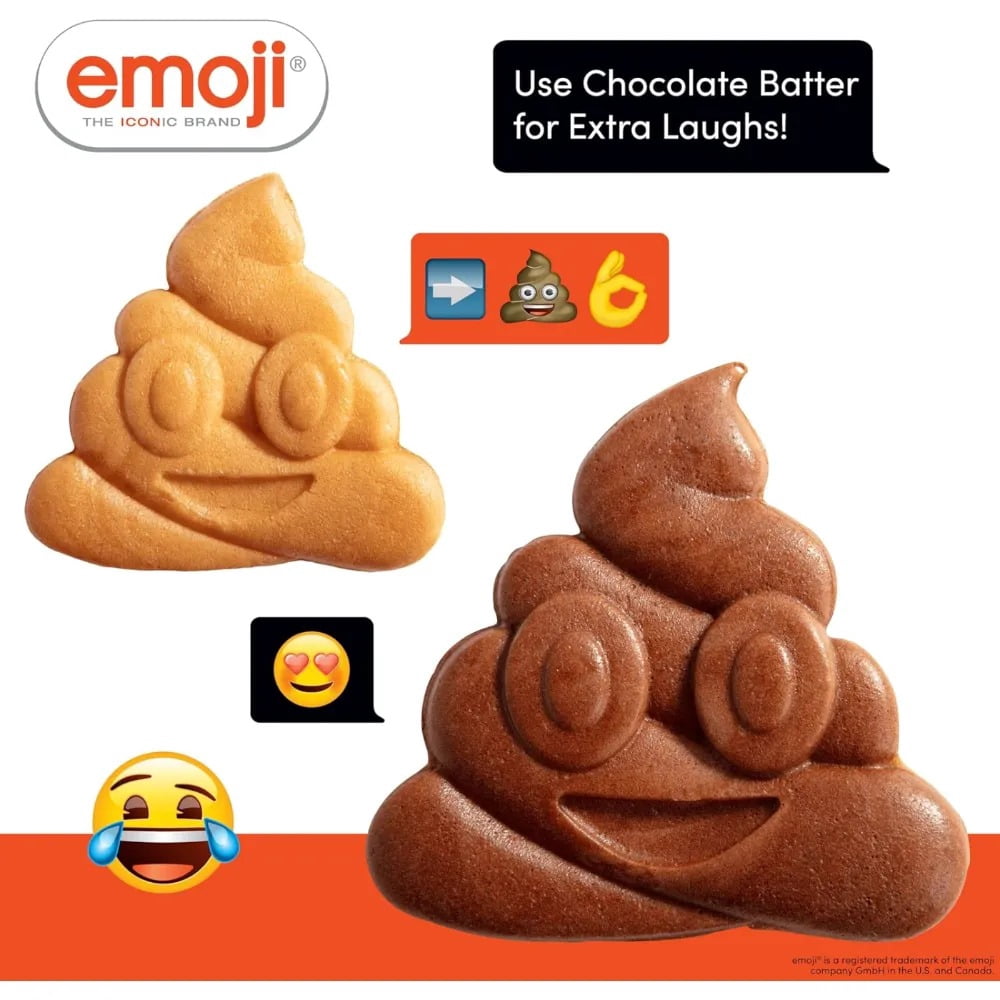 Emoji Poop Mini Waffle Maker- Breakfast Fun for Kids w Cute Smiley Face Design, 4" Waffler Iron Makes Poo Shaped Pancakes or Waffles, Electric Non Stick Appliance w Recipes, Funny Gag Gift