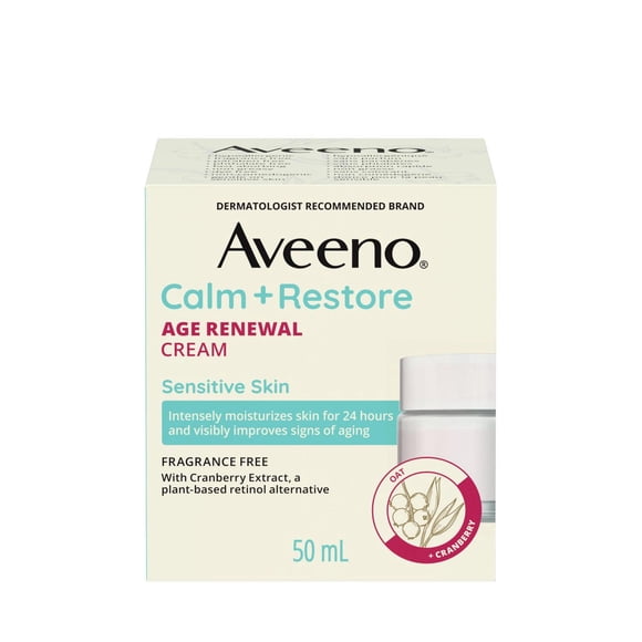 Aveeno Calm + Restore Crème Rénovatrice Anti-Âge, Avoine, Niacinamide, Extrait de Canneberge, Hydratant pour Peau Sèche Anti-Âge, Sans Parfum