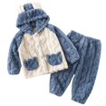 thumbnail image 3 of Pijamas de franela para niños otoño e invierno, pantalones de manga larga con capucha de jacquard grueso, ropa de hogar de dibujos animados para niños medianos y grandes con bolsillo, 3 of 5