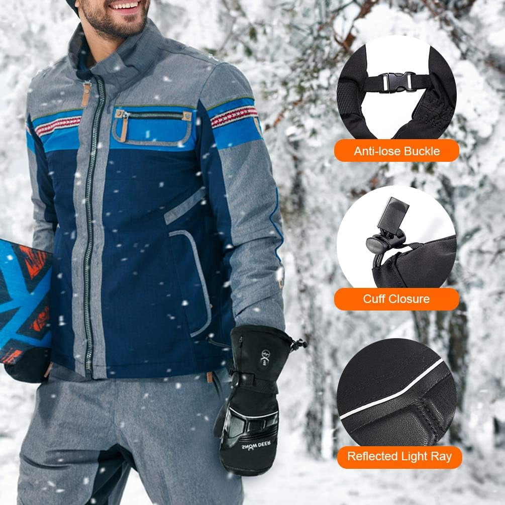 SNOW DEER Heated Mittens for Men and Women Waterproof Ski Gloves with Touchscreen 7.4V 2200mAh Battery Gloves Electric Rechargeable Thermal Mittens for Hands Warm