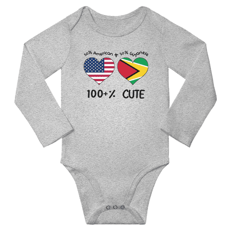 

50% American + 50% Guyanese = 100+% Cute Baby Long Slevve Bodysuit (Gray 3-6 Months)