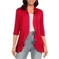 thumbnail image 3 of Scyoekwg Womens Cardigan 3/4 Sleeve Trendy Lightweight Solid Color Open Front Ruffle Cardigan Tops Casual Loose Cardigan(Red,XXL), 3 of 6