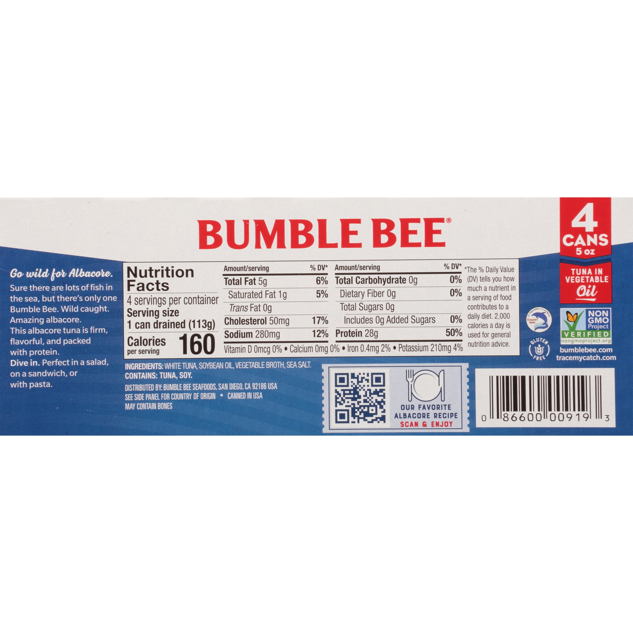 Bumble Bee Solid White Albacore Can Tuna in Oil, 5 Ounce (Pack of 4)