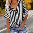 thumbnail image 4 of Byworldtasic Short Sleeve Summer Tops for Women Casual Button Down Shirts Striped Business Work Blouses, 4 of 6
