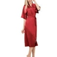 thumbnail image 3 of Feancey Satin Robe for Women Midi Casual V Neck Half Sleeve Nightgowns Lightweight Soft Silk Bathrobes for Bridal Bridesmaids with Belt,Red,M, 3 of 5