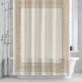 thumbnail image 3 of Beige Abstract Art Shower Curtain for Bathroom Decor, Vintage Linen Geometric Brown Greek Key Waterproof Fabric Shower Curtain, 72"x96" Set with 12 Hooks, 3 of 9