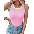 thumbnail image 2 of Women's Round Neck Color Block Bra Lined Tank Top Pink XL, 2 of 8