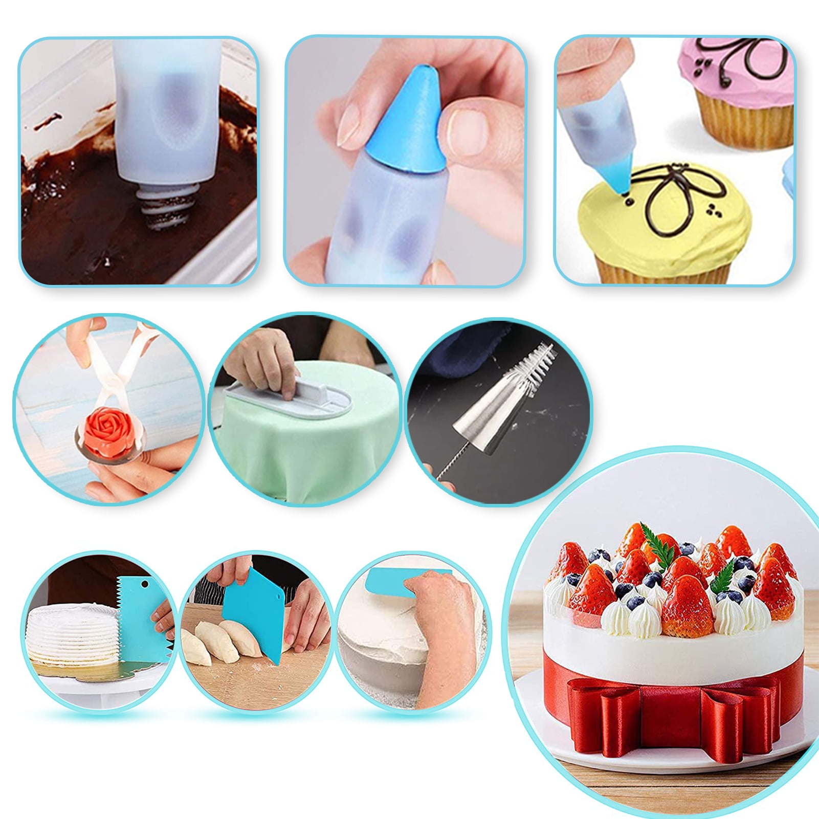 LANNEY Piping Bags and Tips Set 100pcs, 12 Inch Frosting Piping Bags, Cake Decorating Kit with 48 Numbered Icing Tips, Reusable & Disposable Pastry Bags