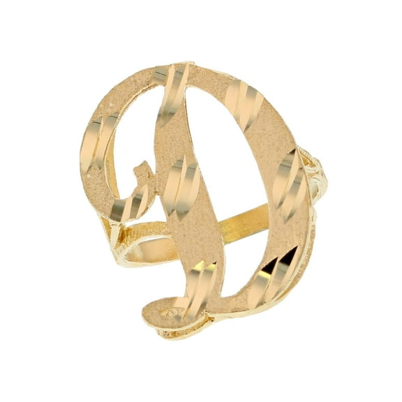 14k Real Yellow Gold Ladies Tendy Chic Diamond Cut Cursive Inital Letter D Ring