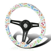 Spec-D Tuning Universal 2" Rainbow Music Notes 350MM Sport Racing Wooden Steering Wheel 1PC