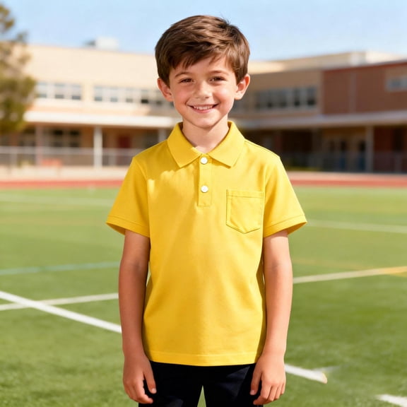 Boys Polo Shirts Yellow Short Sleeve Shirts School Uniform for Boys Classic Kids Shirts for Girls 9-10 Years