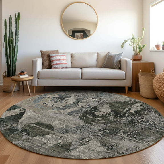 Addison Rugs Chantille Indoor/Outdoor Transitional Organic Gray Washable Round Rug, 8' x 8'