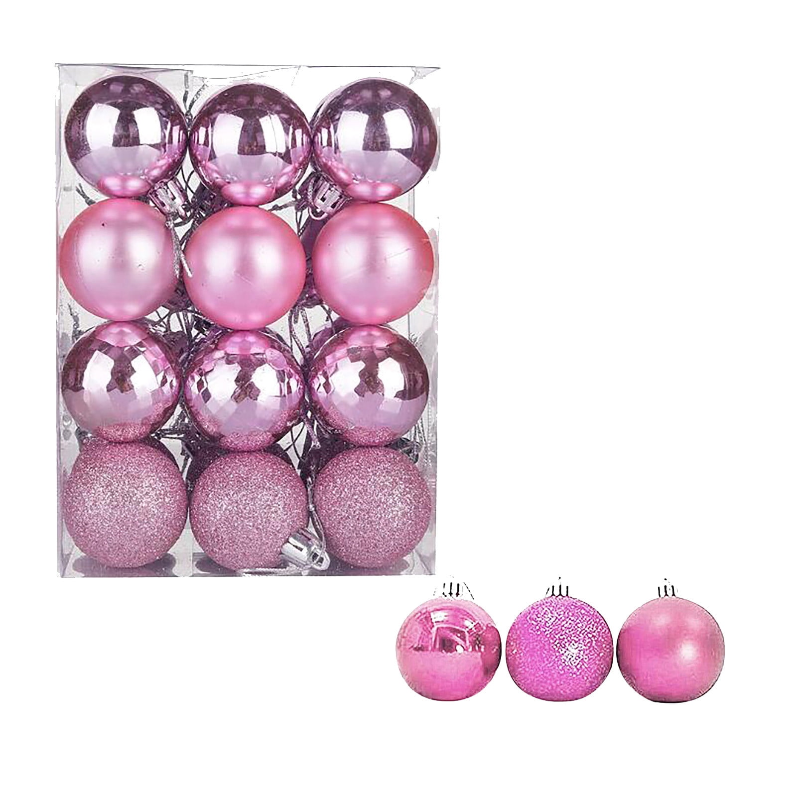 16 x 60mm Baby Pink Glitter Heart Shaped Christmas Tree Baubles