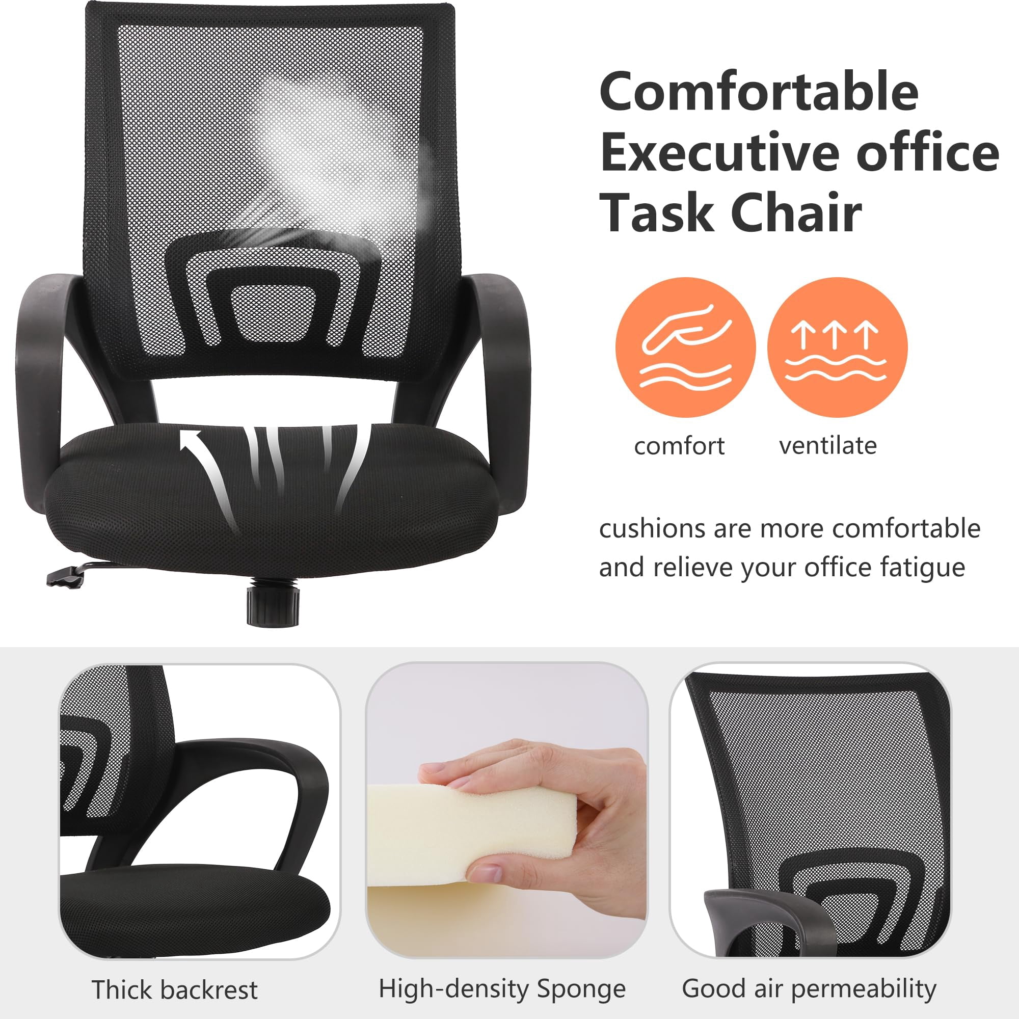 YRLLENSDAN Conference Room Chairs Mesh Office Chair with Wheels Rolling Desk Chair with Arms Mesh Computer Chair for 250lb Adults Study Chair Adjustable Height 2 Pack,Black