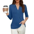 thumbnail image 4 of BOMYJESK Women's Polo Shirts 3/4 Sleeve Golf Shirt Collared V Neck Tops Business Casual Work Loose Pullover Basic Tees Blue XL, 4 of 4