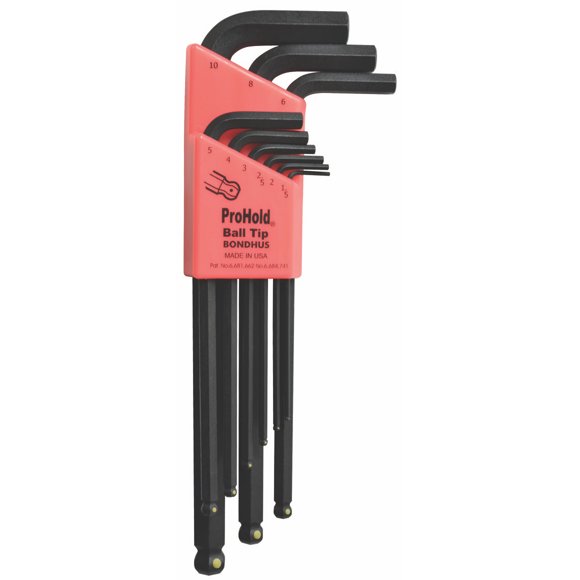 JUEGO DE 9 LLAVES HEXAGONALES CON SUJETA-TORNILLOS PRO HOLD MÉTRICAS. 1.5 A 10MM. BONDHUS 74999 BONDHUS 74999