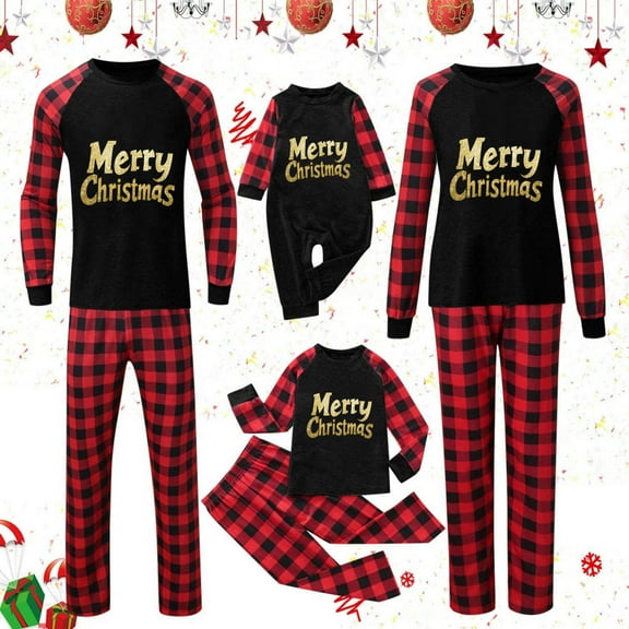 Odeerbi Christmas Pajamas for Family Plaid Holiday Long Sleeve Family Christmas Pajamas Matching Sets Mom Fashion Casual Plaid Print Tops Pants Sleepwear Family Matching PJs Set Black