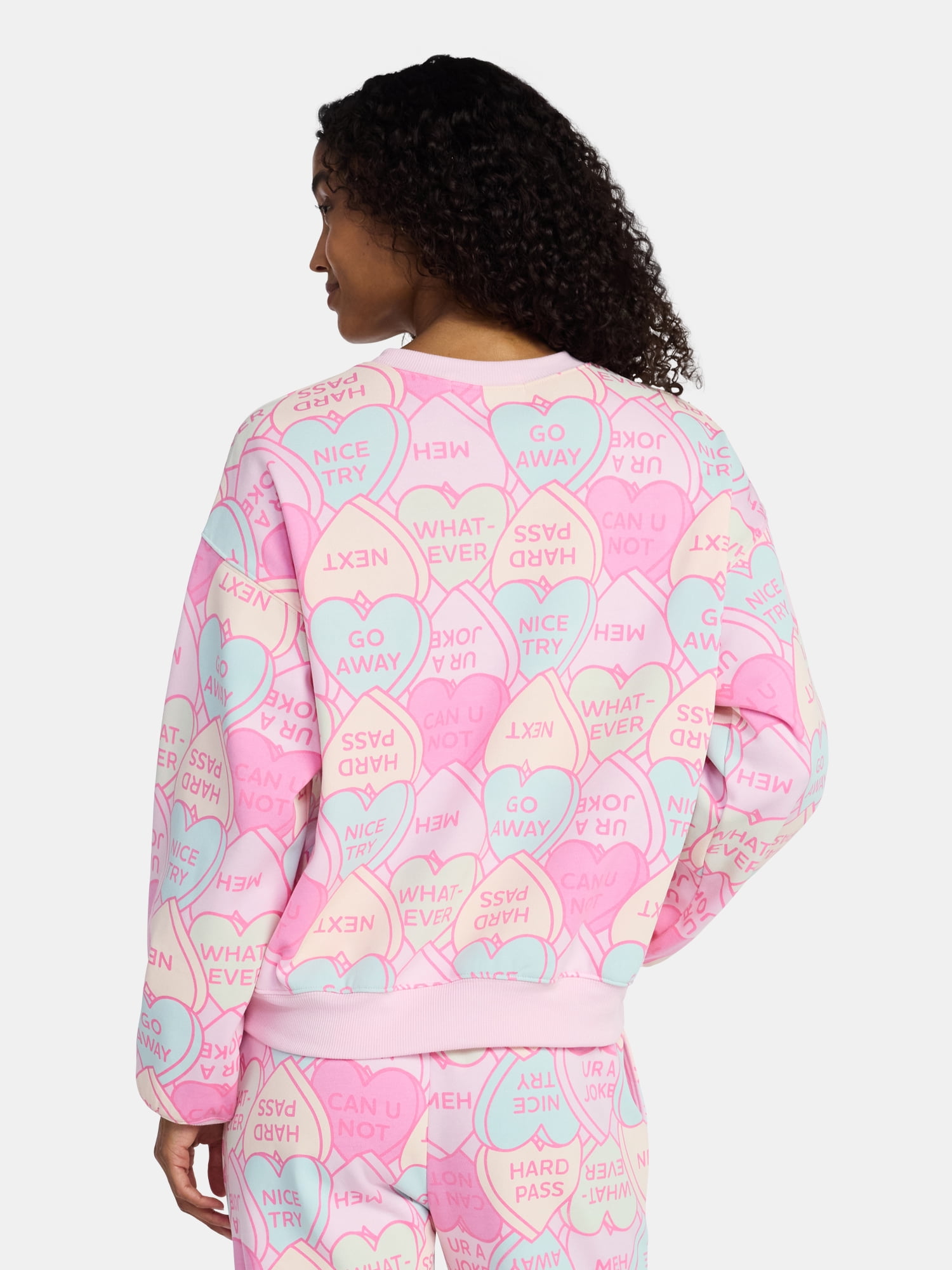 Candy Hearts Women's and Women's Plus Graphic Sweatshirt with Long Sleeves, Sizes XXS-4X