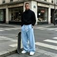 thumbnail image 4 of Homeyce Men's Baggy Fleece Sweatpants Wide Leg Open Bottoms Joggers Blend Pockets Relaxed Fit Casual Lounge Pants,Blue XL, 4 of 7