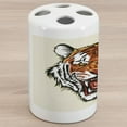 thumbnail image 1 of Tiger Ceramic Toothbrush Holder, Angry Ready to Attack Beast with Sharp Fangs Jungle Animal Detailed Face of Hunter, Decorative Versatile Countertop for Bathroom, 4.5" X 2.7", Orange Black, 1 of 4