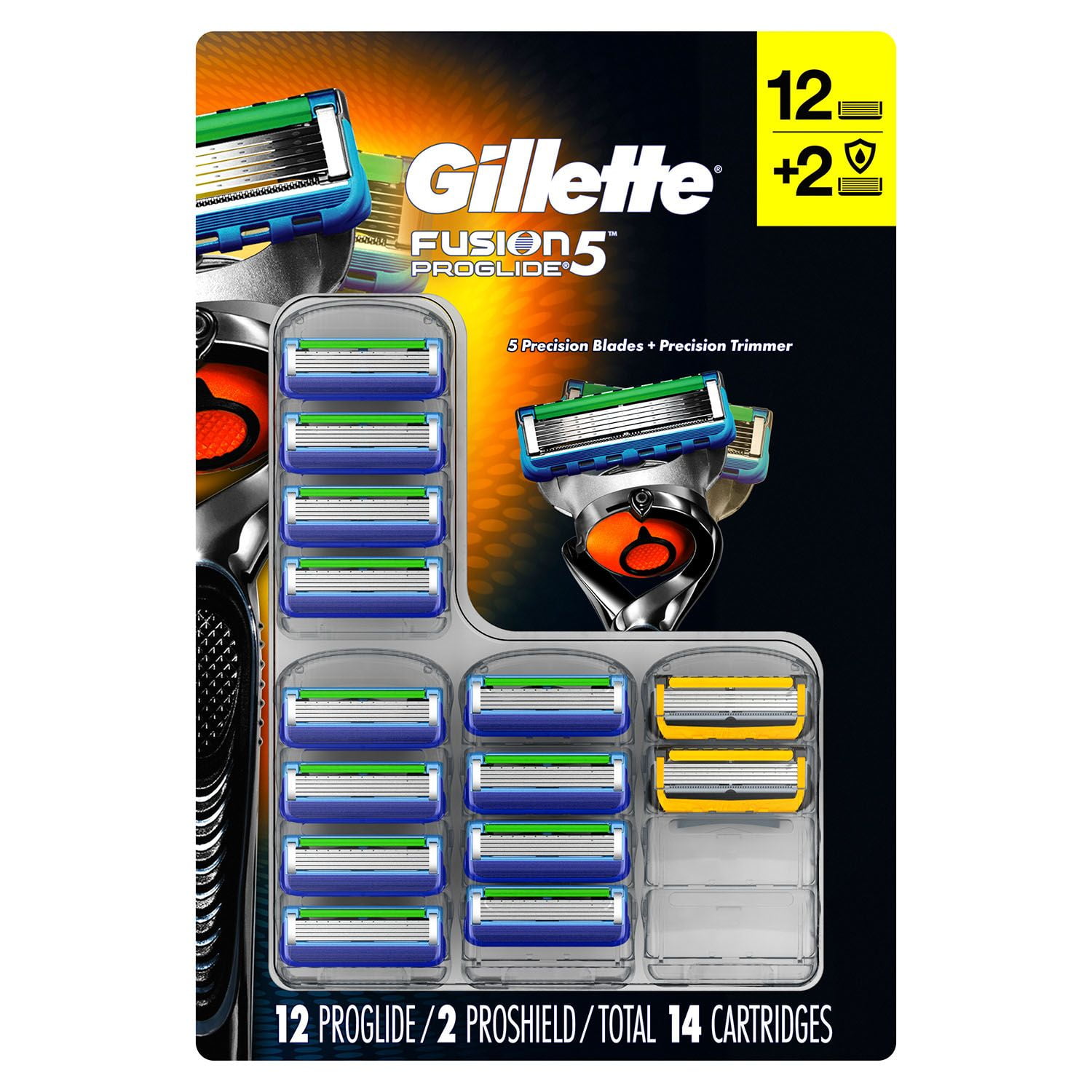 Gillette® Fusion5 Proglide® Razor Blades Plus Proshield Razor Blades 14 Ct Carded Pack