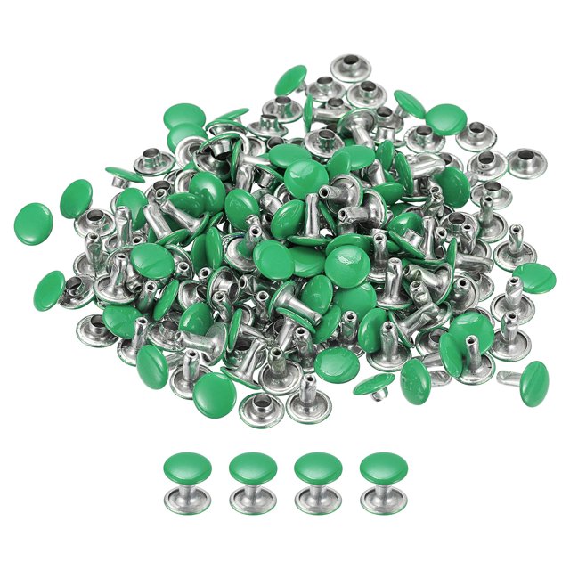 Unique Bargains 100 Sets Leather Rivets 8mm Double Cap Rivets 8.5mm Height Studs Green