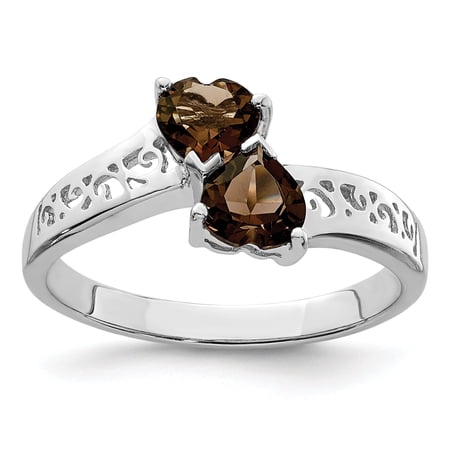 Fine Color Jewels Smoky Quartz Promise Ring for Women Sterling Silver 0.32 Ct Prong Set Heart Shaped