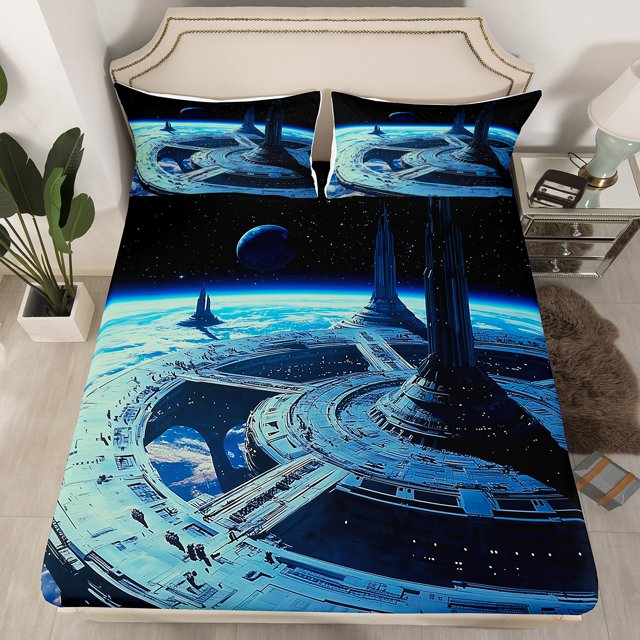 Erosebridal Drap-Housse Vaisseau Spatial Cool Simple pour Garçons, Ensemble de Literie Cosmos Univers Taille Simple, Microfibre 2 Pcs