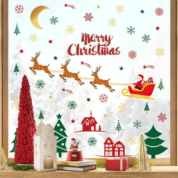 Merry Christmas Wall Decoration Wall Stickers PVC Self Adhesive Material Christmas Tree Santa Claus Window Stickers