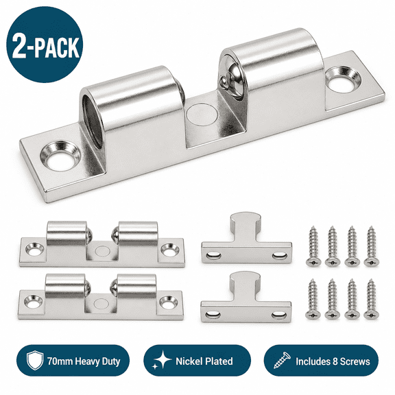 2-Pack Heavy Duty Cabinet Door Latch, 70mm Roller Catch, Nickel