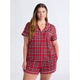 thumbnail image 2 of Joyspun Women’s Dreamy Soft Collection Notch Collar Knit Top and Boxer Shorts Pajama Set, Sizes XS-3X, 2 of 7
