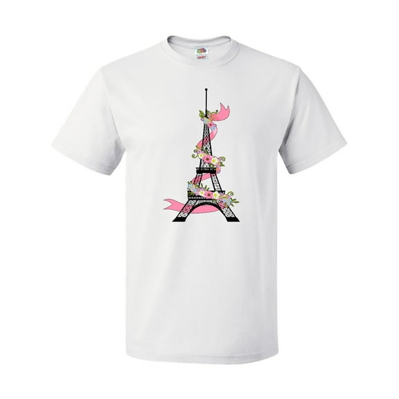 Inktastic Eiffel Tower in Paris with Flowers and Pink Banner T-Shirt