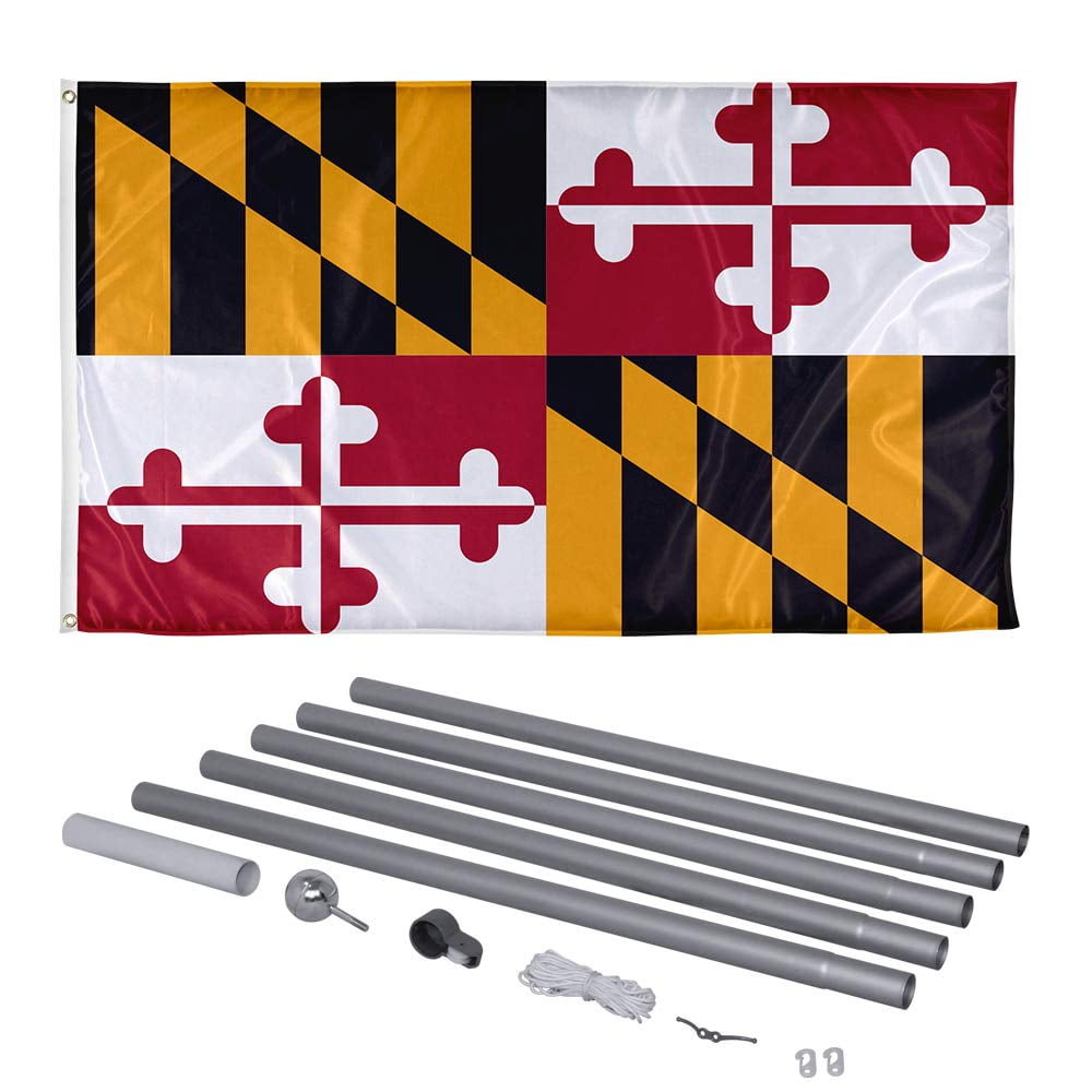 5 Ft Wooden Flag Pole Kit Wall Mount Bracket With 3x5 Maryland State House Flag