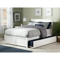 AFI Portland Queen Sleigh Wood Platform Bed with Footboard & Twin XL Trundle, White
